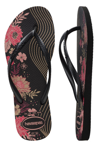 Črne japonke z rožami Havaianas Slim Organic