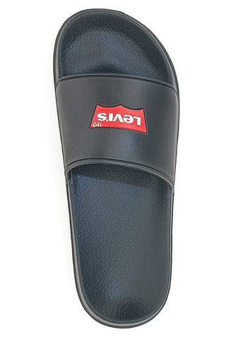 Črne natikače z kontrastnim logotipom LEVI'S POOL