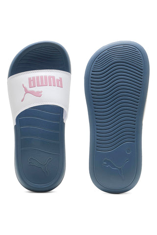 Modre copate z belim trakom in roza logotipom Puma Popcat 20 Jr