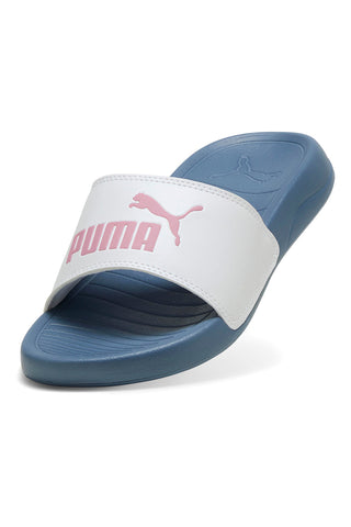 Modre copate z belim trakom in roza logotipom Puma Popcat 20 Jr