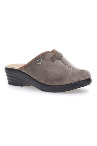Pantofole taupe con plantare forato e zeppa comfort Fly Flot 90L80X68PE