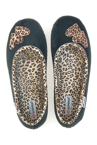 Črne copate z živalskimi detajli in srčki Superga S41S598