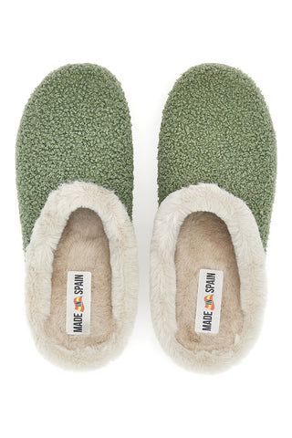 Zelene copate iz tkanine z učinkom teddy z notranjostjo iz krzna Gaia Mania GG549
