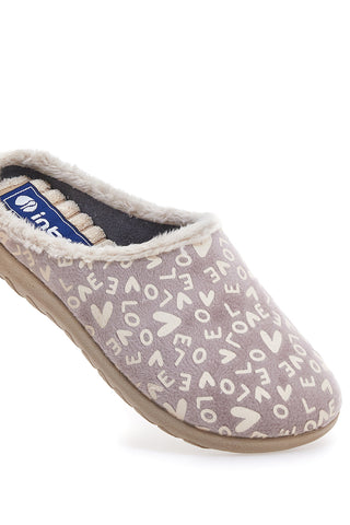 Taupe copate z napisom in podlogo iz krzna Inblu 32ET