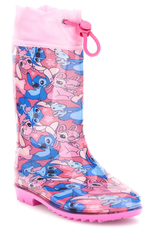 Stivali da pioggia rosa con coulisse e stampa allover Lilo & stitch D6020172S