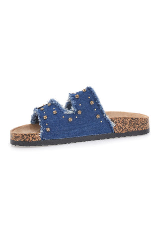 Denim copate z dvojnim razcefranim trakom in zakovicami Me & Me 12502