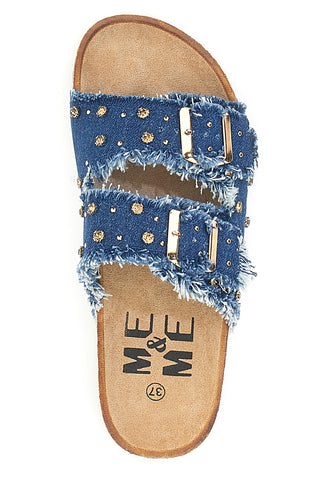 Denim copate z dvojnim razcefranim trakom in zakovicami Me & Me 12502