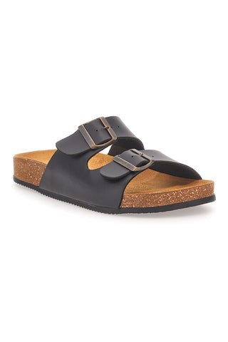 Črne natikače z dvojno zaponko in usnjeno podlogo, izdelane v Italiji Pittarello Tierra 335A038SR