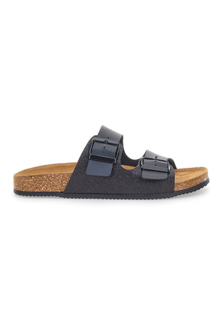 Črne natikače z dvojno zaponko, izdelane v Italiji PITTARELLO TIERRA 335A20630SR