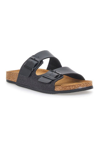 Črne natikače z dvojno zaponko, izdelane v Italiji PITTARELLO TIERRA 335A20630SR