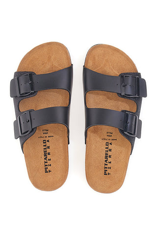 Črne natikače z dvojno zaponko, izdelane v Italiji PITTARELLO TIERRA 335A20630SR