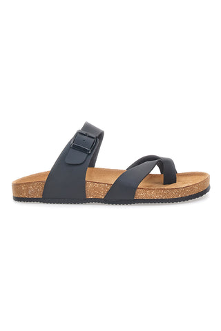 Črne natikače s križnim trakom in nastavljivo sponko, izdelane v Italiji PITTARELLO TIERRA 335A20630SR