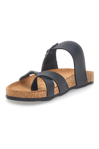 Črne natikače s križnim trakom in nastavljivo sponko, izdelane v Italiji PITTARELLO TIERRA 335A20630SR