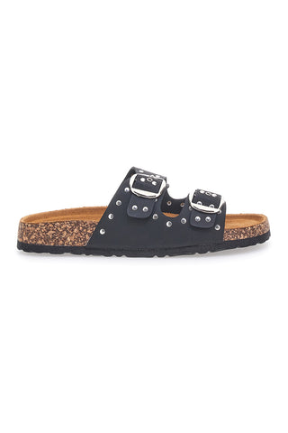 Črne denim copate s špicami in dvojno zaponko PITTARELLO SUN SR001