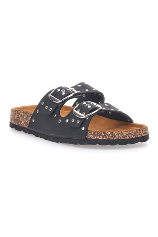 Črne denim copate s špicami in dvojno zaponko PITTARELLO SUN SR001