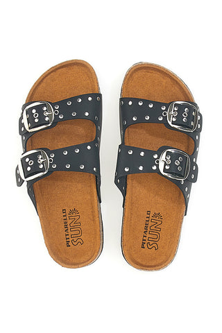 Črne denim copate s špicami in dvojno zaponko PITTARELLO SUN SR001