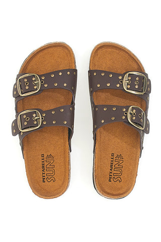 Rjave denim copate z zakovicami in dvojno zaponko PITTARELLO SUN SR001