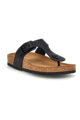 Črni natikači z bleščicami in usnjenim vložkom Superga S31Y820