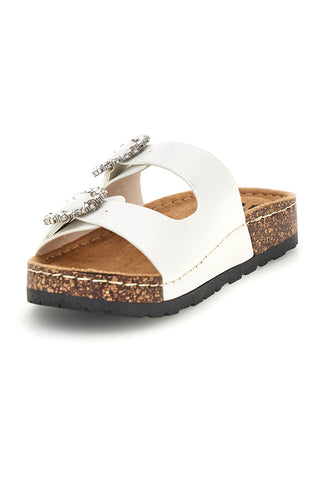 Ciabatte bianche con doppia fascia e fibbie gioiello Me & me H3Y861141