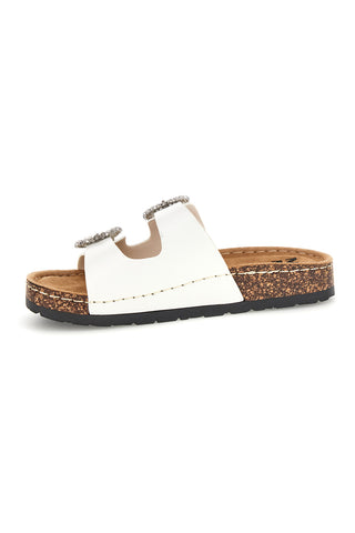 Ciabatte bianche con doppia fascia e fibbie gioiello Me & me H3Y861141