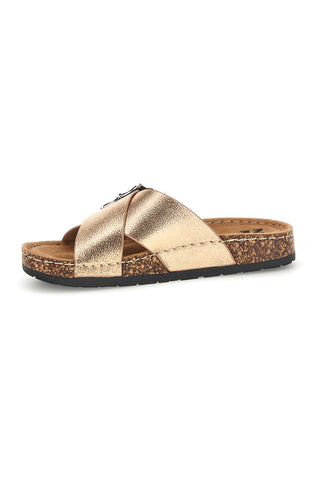Ciabatte dorate con fasce incrociate e fibbia Me & me 3Y861035