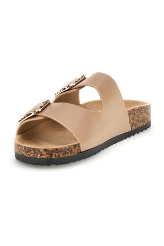 Ciabatte beige con doppia fascia e fibbie decorative Me & Me 14604
