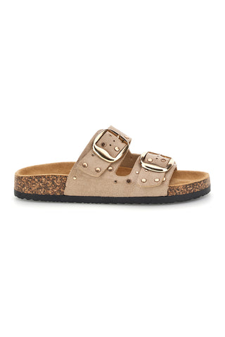 Ciabatte beige con fibbie e borchie Me & Me 15616
