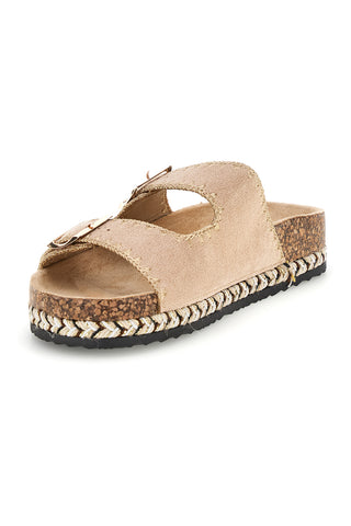 Ciabatte beige con fibbie e dettagli ricamati Me & Me 14184