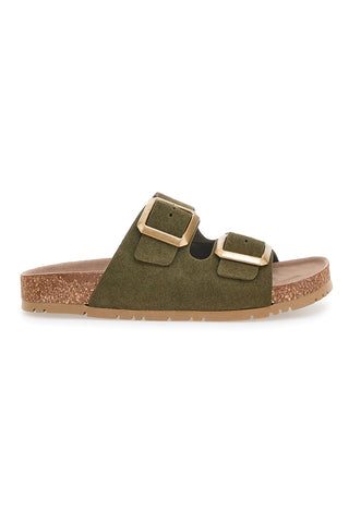 Olive zeleni copati z dvojno zaponko in protizdrsno podplatom Pittarello Green Walk vegan 335CF20631S
