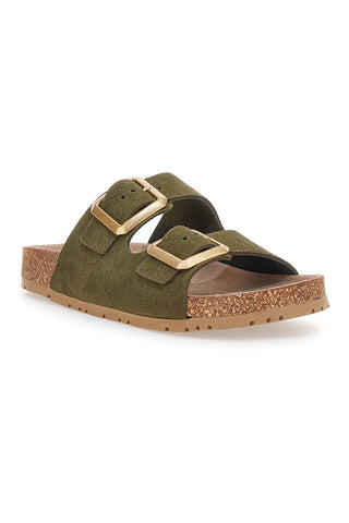 Olive zeleni copati z dvojno zaponko in protizdrsno podplatom Pittarello Green Walk vegan 335CF20631S