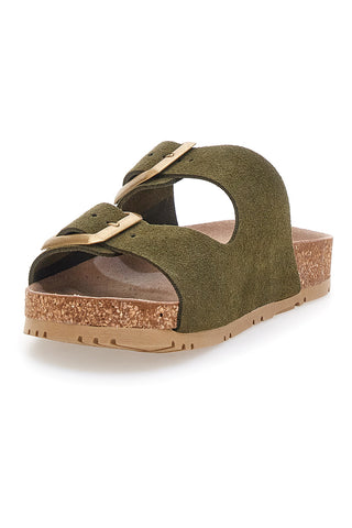 Olive zeleni copati z dvojno zaponko in protizdrsno podplatom Pittarello Green Walk vegan 335CF20631S