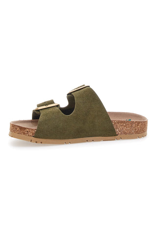 Olive zeleni copati z dvojno zaponko in protizdrsno podplatom Pittarello Green Walk vegan 335CF20631S