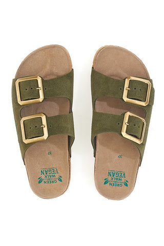 Olive zeleni copati z dvojno zaponko in protizdrsno podplatom Pittarello Green Walk vegan 335CF20631S