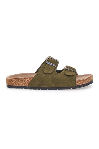 Olive zeleni copati z dvojno zaponko in protizdrsno podplatom Pittarello Green Walk vegan 335CF038S