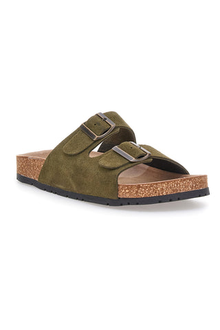 Olive zeleni copati z dvojno zaponko in protizdrsno podplatom Pittarello Green Walk vegan 335CF038S