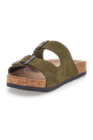 Olive zeleni copati z dvojno zaponko in protizdrsno podplatom Pittarello Green Walk vegan 335CF038S