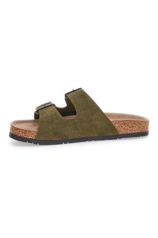 Olive zeleni copati z dvojno zaponko in protizdrsno podplatom Pittarello Green Walk vegan 335CF038S