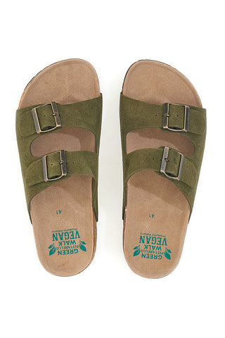 Olive zeleni copati z dvojno zaponko in protizdrsno podplatom Pittarello Green Walk vegan 335CF038S