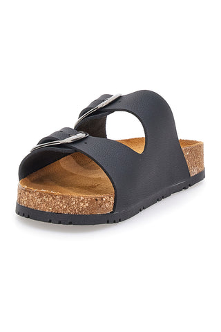 Črne natikače z dvojno zaponko, usnjeno podlogo in protizdrsno podplatom Pittarello Green walk 335CF20630SR