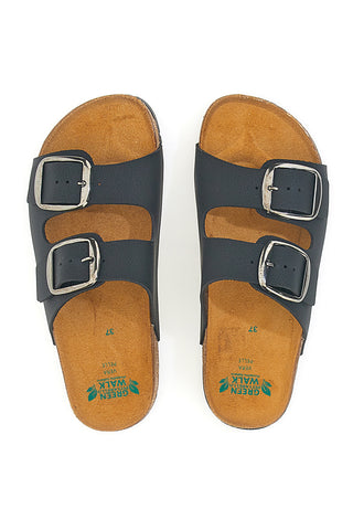 Črne natikače z dvojno zaponko, usnjeno podlogo in protizdrsno podplatom Pittarello Green walk 335CF20630SR