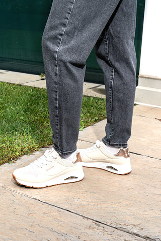 Bež superge z roza zlato detajli in podplatom Air Skechers Uno Gen1 Shimmer Away