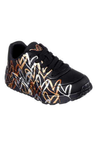 Črni superge s srčki Skechers Uno Lite Metallic Love