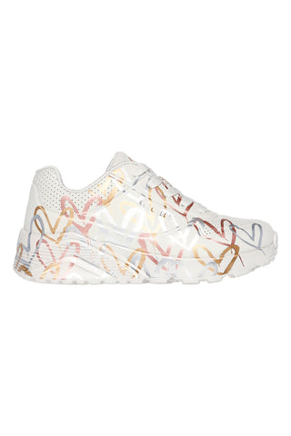 Bele superge z metalnimi srčki Skechers Uno Lite Metallic Love