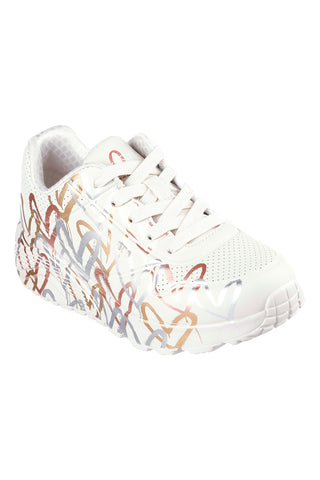 Bele superge z metalnimi srčki Skechers Uno Lite Metallic Love