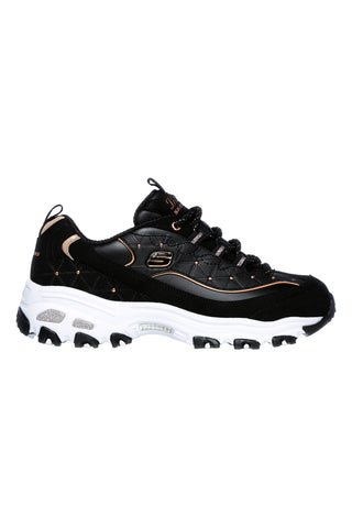 Črni čevlji z debelim podplatom, okraski in Memory Foam Skechers D'Lites Glamour Feels