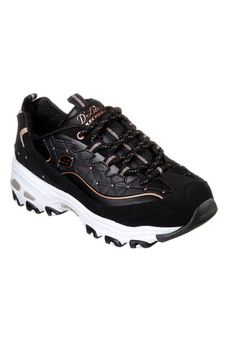 Črni čevlji z debelim podplatom, okraski in Memory Foam Skechers D'Lites Glamour Feels