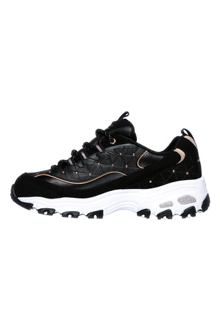 Črni čevlji z debelim podplatom, okraski in Memory Foam Skechers D'Lites Glamour Feels