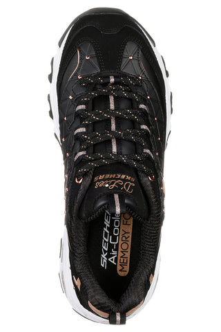 Črni čevlji z debelim podplatom, okraski in Memory Foam Skechers D'Lites Glamour Feels