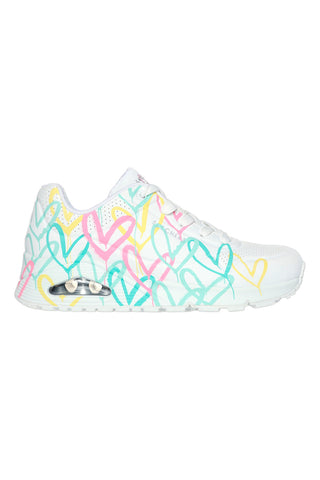 Bele superge s termoreaktivnim potiskom srčkov Skechers Uno Changed Love