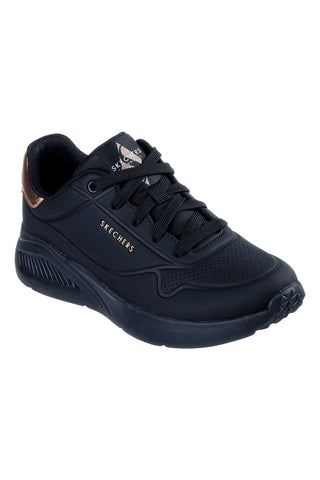 Črni superge z bakrenimi detajli in platformo Skechers Uno Lite Shimmer Along